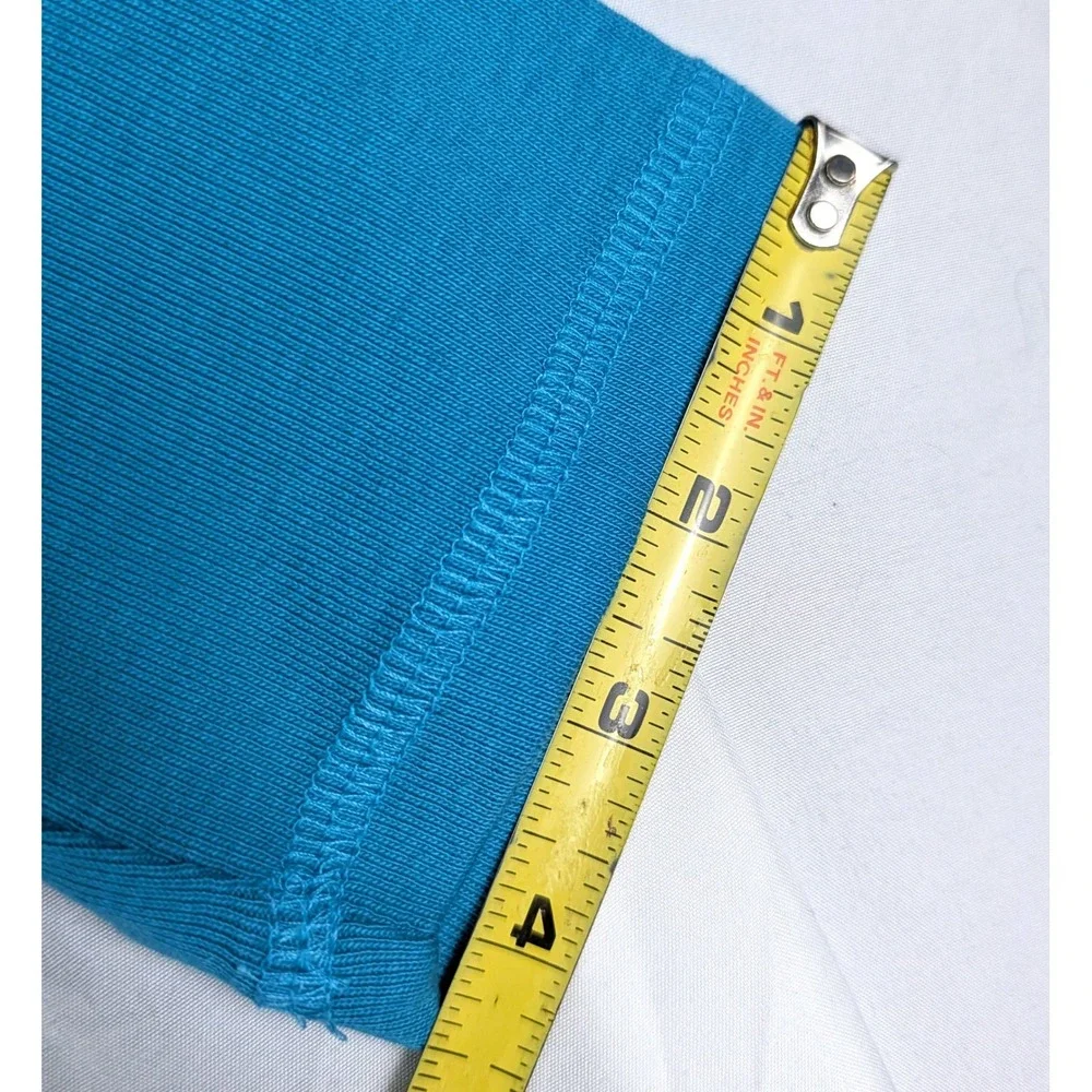 Rafaella Womens Large Turquoise Blue V-Neck Long Sleeve Ribbed Cotton Top